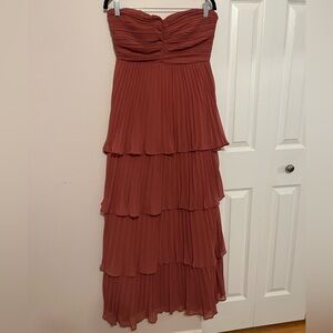 Lulu's Strapless Dusty Rose Tiered Floor Length Pleated Dress
